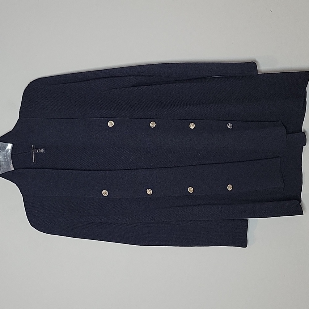 WHBM navy blue / black double breasted long cardigan sweater